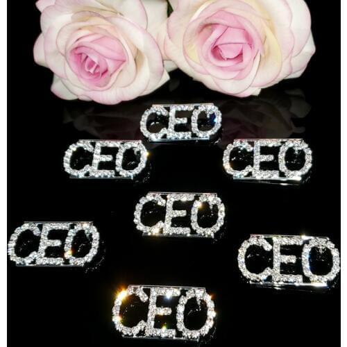 Crystal Handmade "CEO" Word Lapel Pins Unique Rhinestone Brooch Souvenir Gift Jewelry WHOLESALE