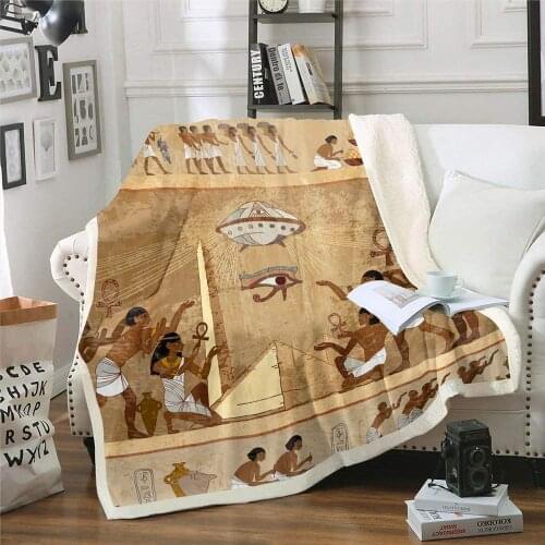 Ancient Egypt Tomb Throw Blanket Chic Yellow Brown Throw Blankets for Couch, Sofa Bed Living Room Pharaoh Servant Sherpa Throw