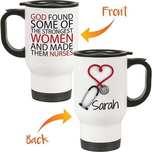 Personalized Custom Name Stethoscope Travel Mug Some Strongest Nurse Women - 14oz Insulated Mug with Lid