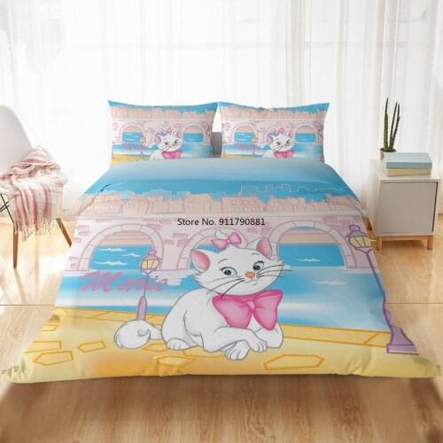 Disney Cartoon Pink Blue Mary Cat Cute Pattern Bedding Comfortable Duvet Quilt Cover Pillowcase Children Adult Bedroom Decor