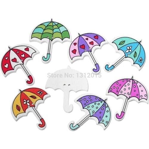 Multicolor 2 Holes Mixed Cute Umbrella Wooden decorative Buttons Fit Sewing Scrapbooking Crafts 50pcs 35x30mm PD00201-5