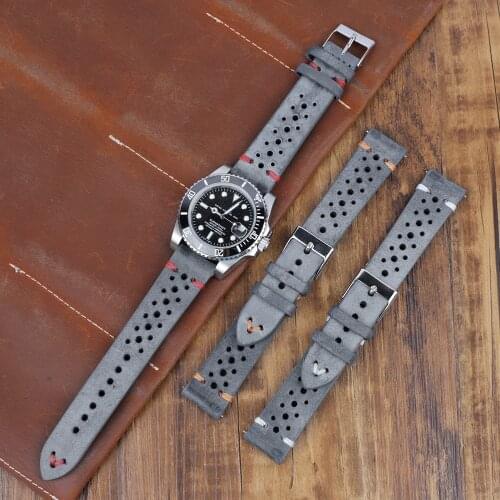 Cowhide Leather Handmade Porous Watch Strap Breathable Oil Wax Watch Band 18mm 20mm 22mm 24mm Men Wrist Watch Strap