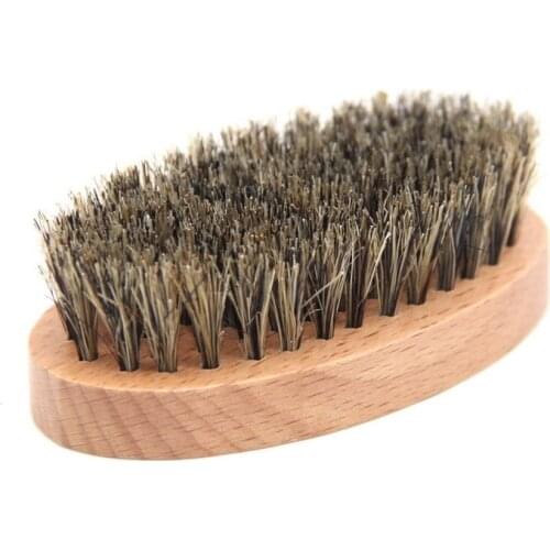 1PCs Mini Portable Men Boar Bristle Beard Mustache Styling Brush Military Hard Round Wood Handle Beard Shaving Brushes 8.5*4.5cm