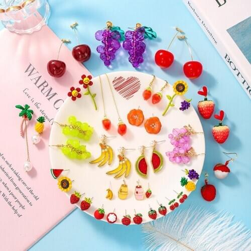 Minar Multiple Cute Resin Arcylic Fruit Drop Earrings for Women Candy Color Cherry Banana Strawberry Hanging Earrings Brincos