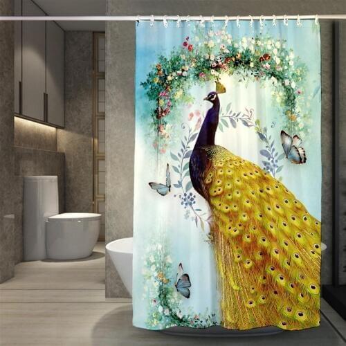 Modern Shower Curtains Waterproof Cloth Bird Fish Plant Bath Curtain For Bathroom Bathtub Large Wide Bathing Cover Free Hooks