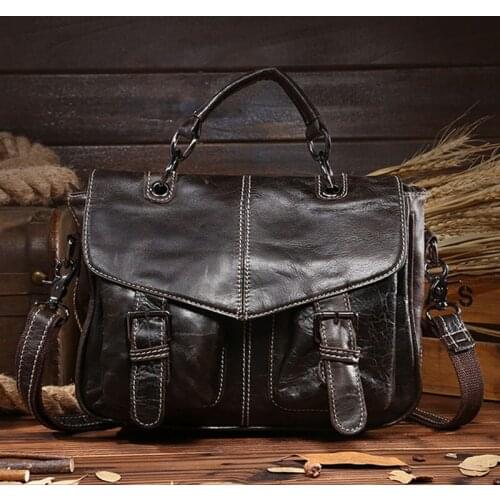 BULLCAPTAIN Men Vintage Cross Body Bag Oil wax Genuine Leather Briefcase Business Messenger Shoulder Bag handbags Leather Bags