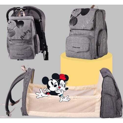 Disney Baby Diaper Bag Backpack Mother Maternity Organizer Outing Folding Crib Bed Insulation Bags Portable Baby Bags with Hooks