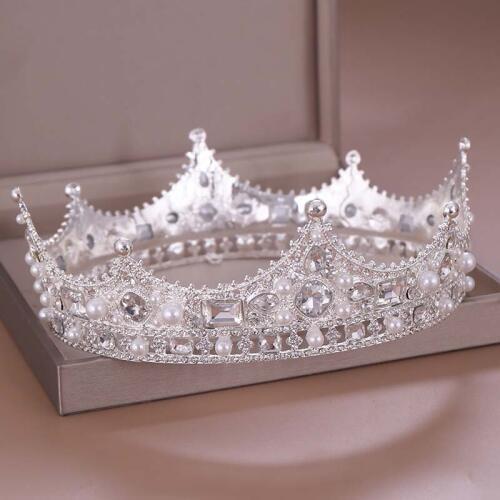FORSEVEN Baroque Crystal Pearl Bridal Tiaras and Crowns Hair Jewelry Full Circle Diadem Headpiece Wedding Hair Accessories JL