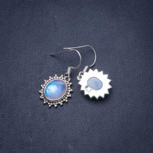 Natural Rainbow Moonstone Handmade Unique 925 Sterling Silver Earrings 1" Y0541