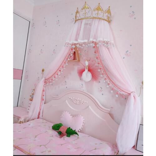 Princess bed curtain bedside yarn household girl heart decoration gauze curtain bed curtain pink lovely decoration with upgraded