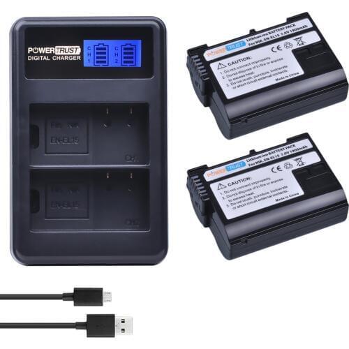 2Pcs 1900mAh EN-EL15 ENEL15 EN-EL15A Battery + LCD Dual USB Charger for Nikon EN EL15 D7200 D500 D600 D610 D600E D800 D800E D810