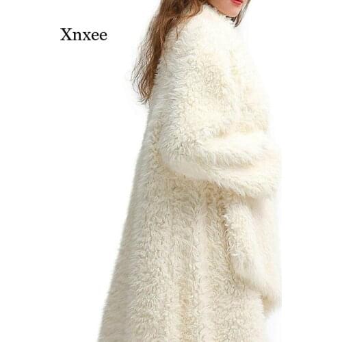 Fall/winter Womens Long Jacket Cardigan Wool Loose High Street Jacket Solid Color Slit Large Size Flocked Top