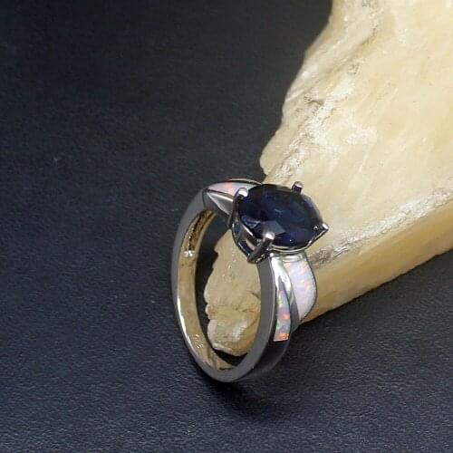 Hermosa Mystical White Opal Charms Sapphire Genuine 925 Silver Band Ring Wedding Engagement Gifts for Women Size 7# 20214322