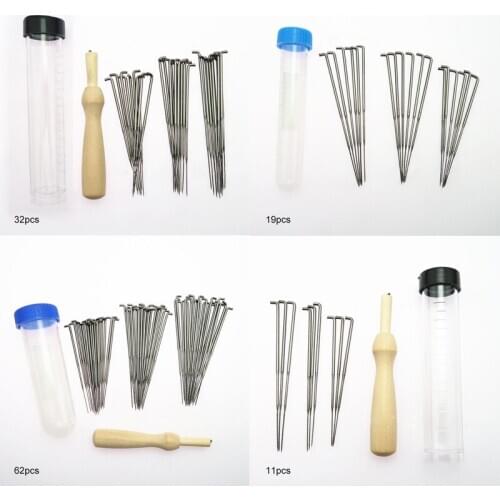 1set Knitting Practical Sewing Kit Sewing Tools Wooden Handle Black Blue Bottle Thick Medium Fine Needle Felting Pin Tool