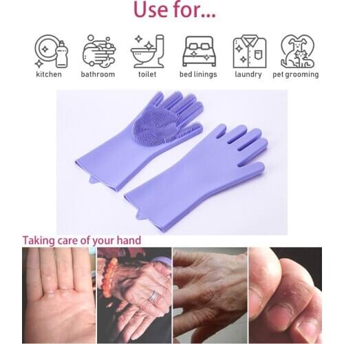 1pair Silicone Work Gloves Brush for Kitchen Washing Magic Silicone Dish Washing Gloves Household Tool
