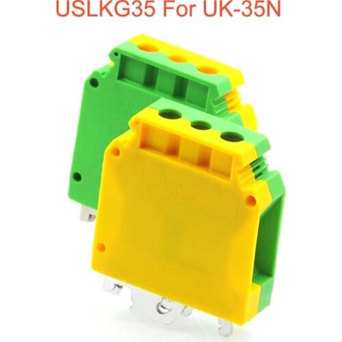 1Pcs Ground Terminal Blocks USLKG35 DIN Rail Screw Bornier UK-35B 35N Yellow Green Earthing Morsettiera Connector 2AWG 35mm²