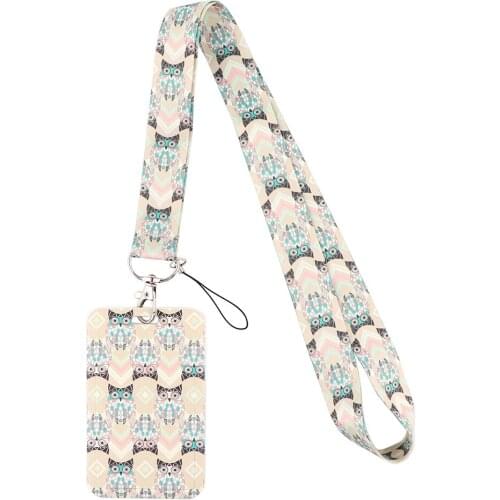 1pcs ZF3235 Animals Owl Lanyard Credit Card ID Holder Badge Student Women Travel Bank Bus Business Card Cover Badge Accessories