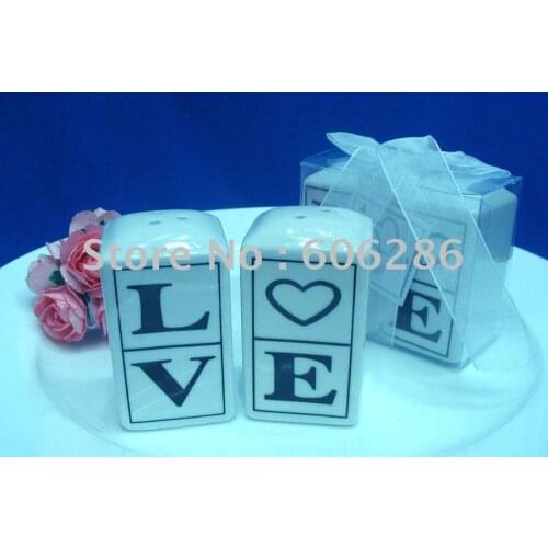 100pairs/lot =200pcs/lot unique wedding favor LOVE ceramic cruet salt and pepper shaker party supplies