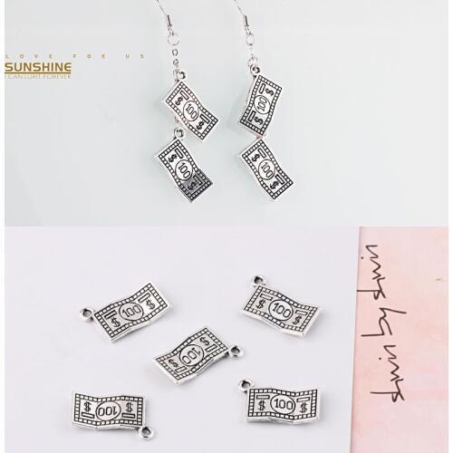 20pcs/Bag 100 Dollars Money Alloy Charms 13*20mm Antique Silver Pendant Findings Accessories DIY Vintage Choker Earring YZ393