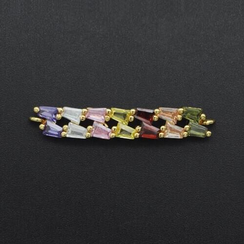 37x6mm 100% CZ Zircon DIY Jewelry Geometric Bar Connectors Charm Wholesale Fashion Jewelry Accessories OEM Order Accepted