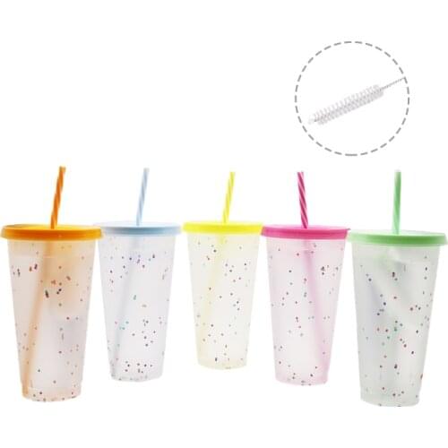 5 Pcs Reusable 720ml Color Changing Rainbow Cup with Rainbow Straw and Lid Cup