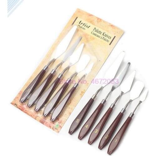 50sets/lot Mixed Stainless Steel Palette Scraper Set Spatula Knives For Artist Oil Painting Tools Painting Knife Blade 5pcs/set