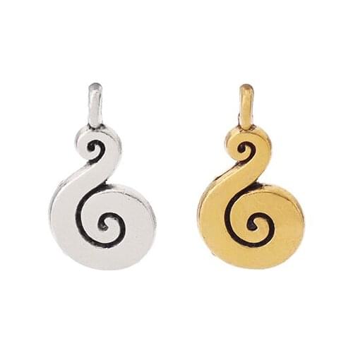 50 x Tibetan Silver/Gold Plated Spiral Swirl Vortex Charms 2 Sided Pendants Craft for DIY Jewelry Making 18x10mm