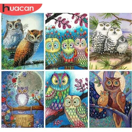 HUACAN 5D DIY Diamond Painting Owl Mosaic Cartoon Full Square/Round Diamond Embroidery Animal Needlework Wall Art