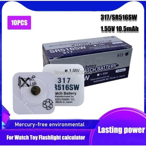 10Pcs/Lot FOR SEIZAIKEN 317 100% Original LONG LASTING SR516SW SR62 D317 V317 Watch Battery Button Coin Cell JAPAN Made