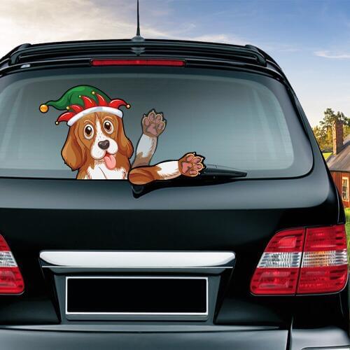 Beagle Dog Christmas Removable Car Styling Waving Wiper Stickers and Decals PVC Rear Window Windshield Stickers Auto Accessories