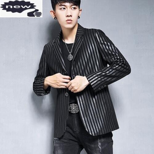 Brand Men Real Leather Autumn Long Sleeve Blazer Business Casual Sheepskin Suit Jacket Striped Black Short Coat