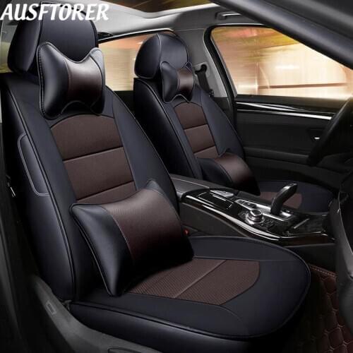 AUSFTORER Custom Genuine Leather Covers Car for Hyundai Elantra 2018 Seat Cover Support Cowhide Front & Rear Cushion Accessories