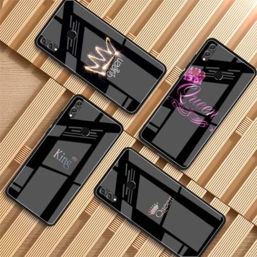 King Queen Black Tempered Glass Phone Case For Huawei P20 P30 P40 P40 Lite Pro Psmart Mate 20 30 Cover Shell