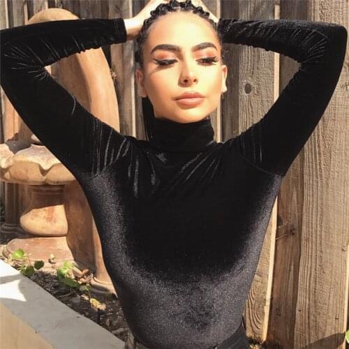 Black Turtleneck Velvet Bodysuit Women Jumpsuit Thick Romper Winter 2018 Autumn Body Suit Long Sleeve Female Playsuit Overalls