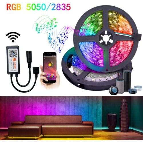 RGB 5050/2835 LED Strips Light Ribbon Flexible Diode SMD Room Decoration Luces Lamp String TUYA Wifi Compatible Alexa Controller