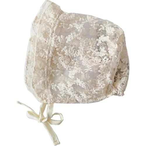 Baby Lace Flower Sun Hat Newborn Photography Props Princess White Hat Shower Gifts Cotton Beanie Bonnet for Toddler