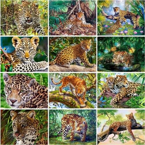 Diy 5D Diamond Painting Leopards Diamond Embroidery Forest Animal Cross Stitch Full Round Square Drill Resin Home DecorZP-4242
