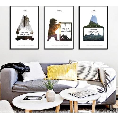 Home Decor Animal Are My Friend Bear &mountain Natural Poster Canvas Painting for Living Room Bedroom Background Wall No Frame