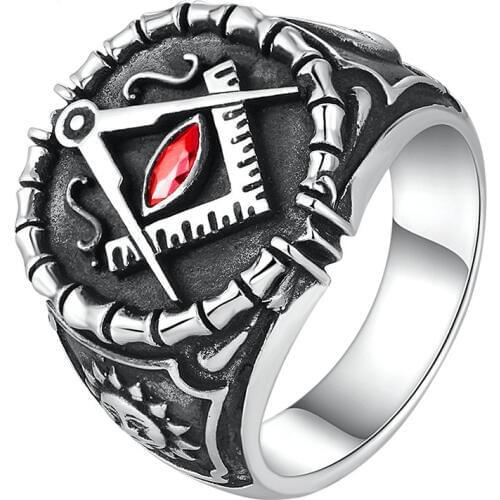 Vintage Stainless Steel Sun Masonic Rings for Motorcycle Party Steampunk Cool Biker Rings for Men Freemasonry Jewelry
