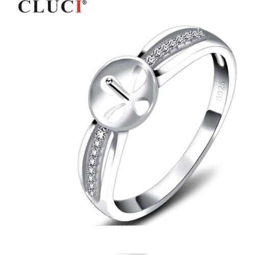 CLUCI Silver 925 Design Zircon Women Rings for Wedding 925 Sterling Silver Pearl Ring Mounting Multiple Size Ring SR1083SB