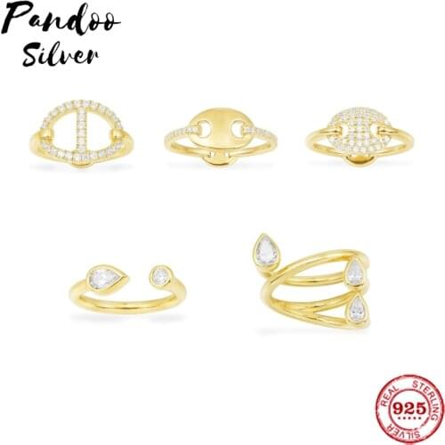 PANDOO Fashion Charm Pure 925 Silver Original 1:1 Copy, Hollow Out Open Ring For Women Jewelry Gift Finger Rings