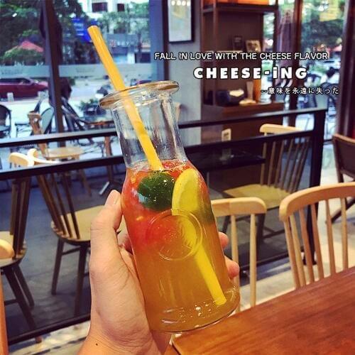 Summer Creative Juice Bottles Transparent Glass Bottle Lemon Fruit Tea Drinkware Coffee Shop Cold Drink Without Cover