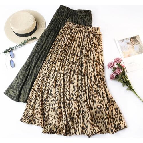 2020 Hot Sale Fashion Women Chiffon Loose Leopard Printed Layered Pleated Skirt Soft Comfortable Street Ladies Casual Dress