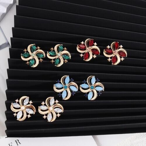 Fashion Flower Colorful Oval Rhinestone Earrings Jewelry for Women