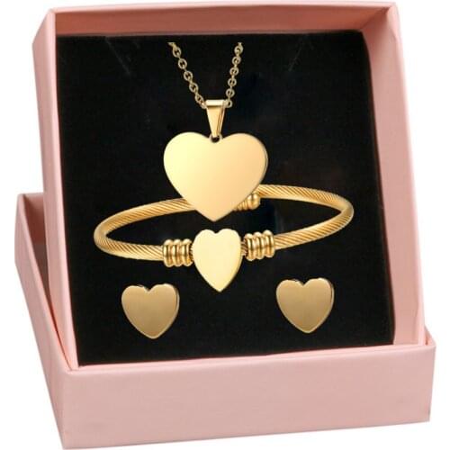 Trendy Jewelry Gold Silver 316L Stainless Steel Bracelets Bangles Earring Necklace Jewelry Set For Women Girl Gift