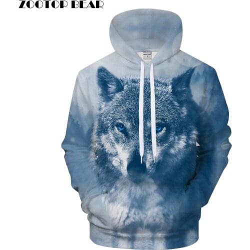 Wolf Printed Hoodies Men Women Sweatshirts Animal Tracksuit Male Hoody Pullover Hoodie Streetwear Coat Drop Ship ZOOTOP BEAR