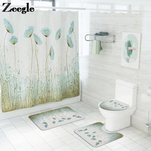 Nordic green grass pattern non-slip bath mat shower curtain set bathroom home decoration bath blanket toilet floor mat