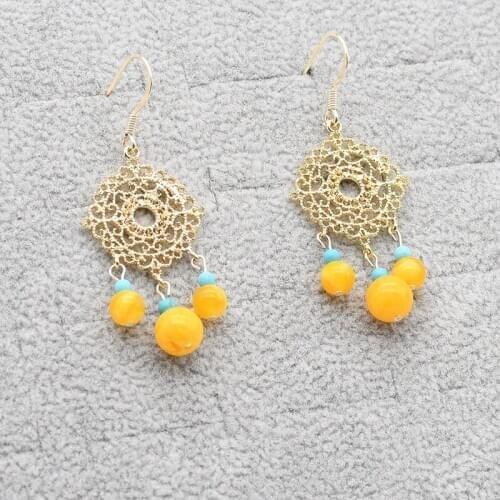 New Earrings for the lady, Small Round Beeswax pendant, ethnic charm