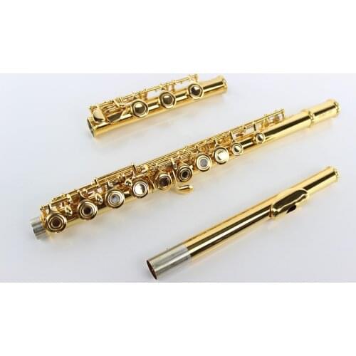 New Custom Logo Cooper Flute Gold Plated Buttons 17 Holes Open Professional Metal Flute C Tone + Hard Case