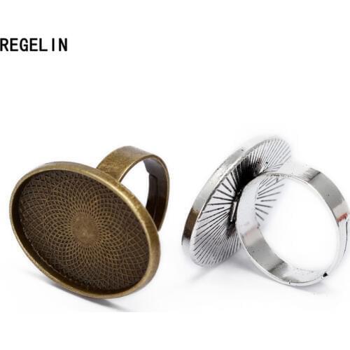 REGELIN Fashion 10pcs Alloy Adjustable Ring Bases Blanks 18*25mm Cabochon Rings Settings Antique Bronze/Antique Silver